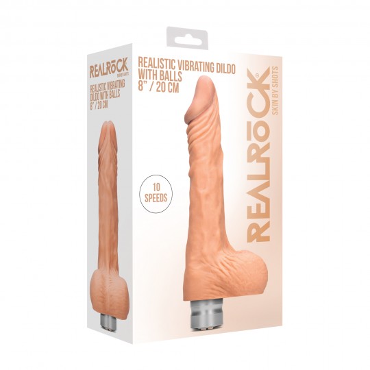 VIBRADOR REALÍSTICO 8&quot; COM TESTÍCULOS REALROCK BRANCO