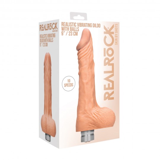 REALISTIC VIBRATING DILDO 9&quot; WITH BALLS REALROCK FLESH