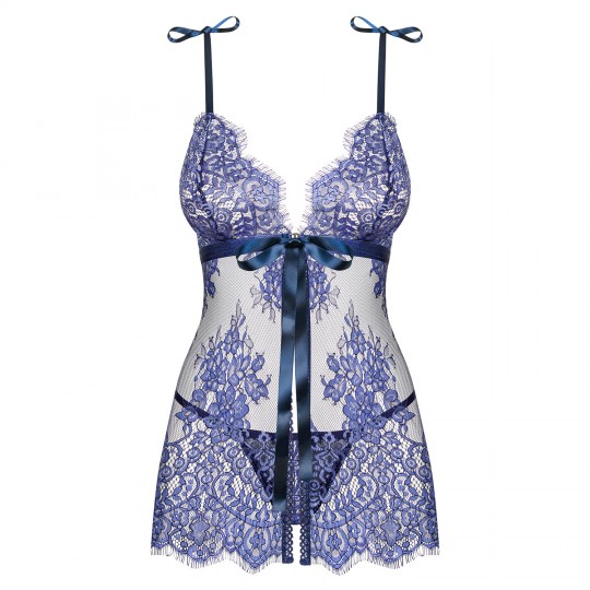 OBSESSIVE FLOWLACE BABYDOLL AND THONG BLUE