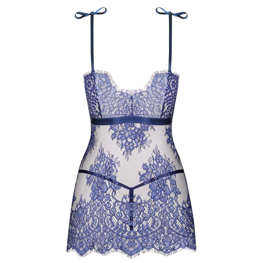 OBSESSIVE FLOWLACE BABYDOLL AND THONG BLUE